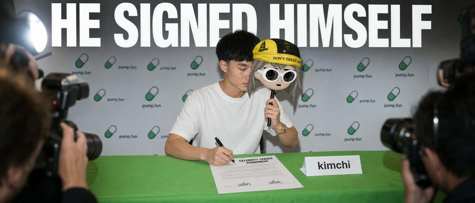 Kimchi signs the contract, holding Alon's face. Both signatures say alon